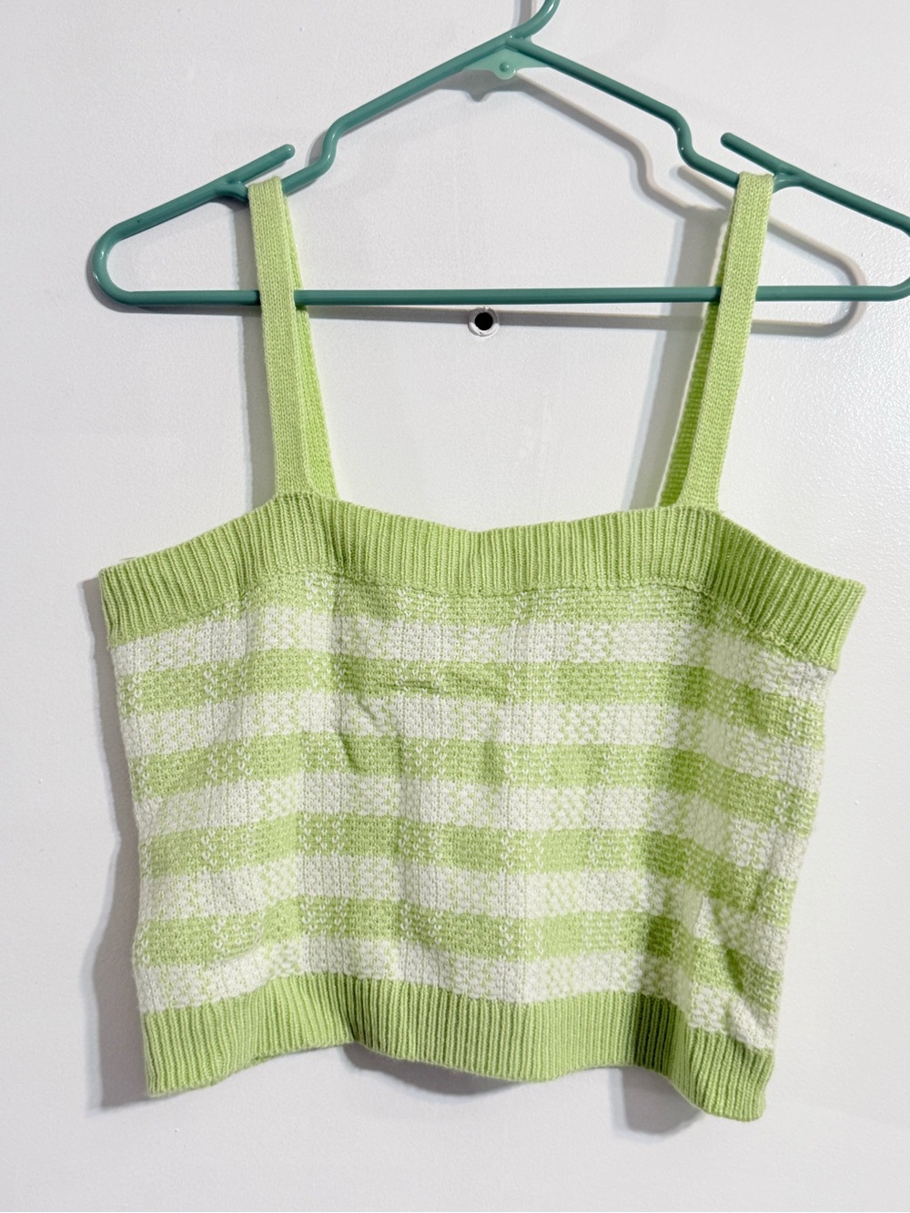 New It's Our Time Lime Green & White Striped Knit Cami Tank size M